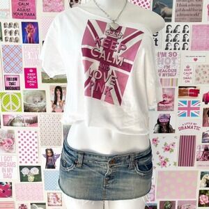 reworked keep calm and love pink union jack crop tee